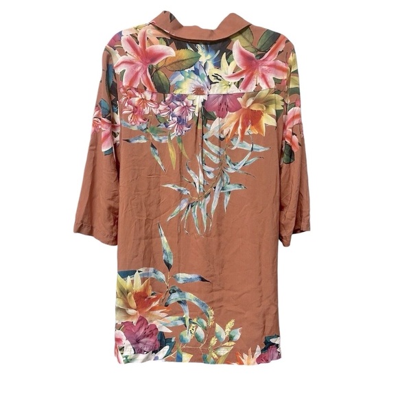 Soft Surroundings Blouse Women L Tunic Top Tropical Floral 3/4 Sleeve Camp Shirt - Picture 2 of 7